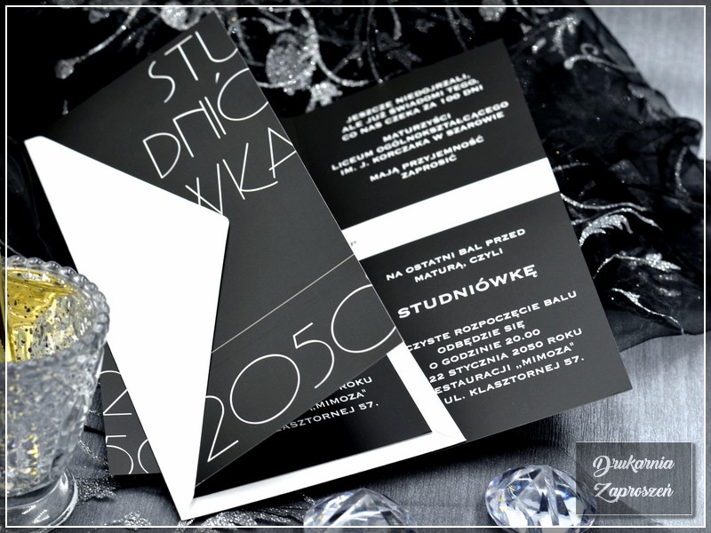 zaproszenia na studniówkę personalizowane nowoczesne czarne NUVO