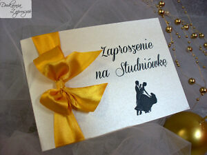 zaproszenia na studniówkę personalizowane perłowe klasyczne ze wstążką PRESTO