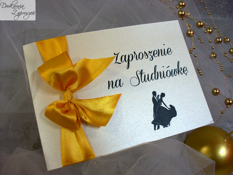 zaproszenia na studniówkę personalizowane perłowe klasyczne ze wstążką PRESTO