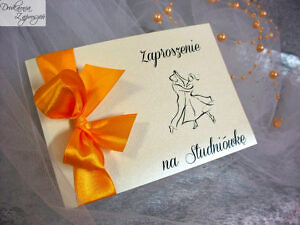 zaproszenia na studniówkę personalizowane perłowe klasyczne ze wstążką PRESTO