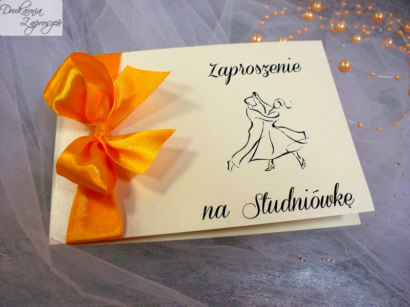 zaproszenia na studniówkę personalizowane perłowe klasyczne ze wstążką PRESTO