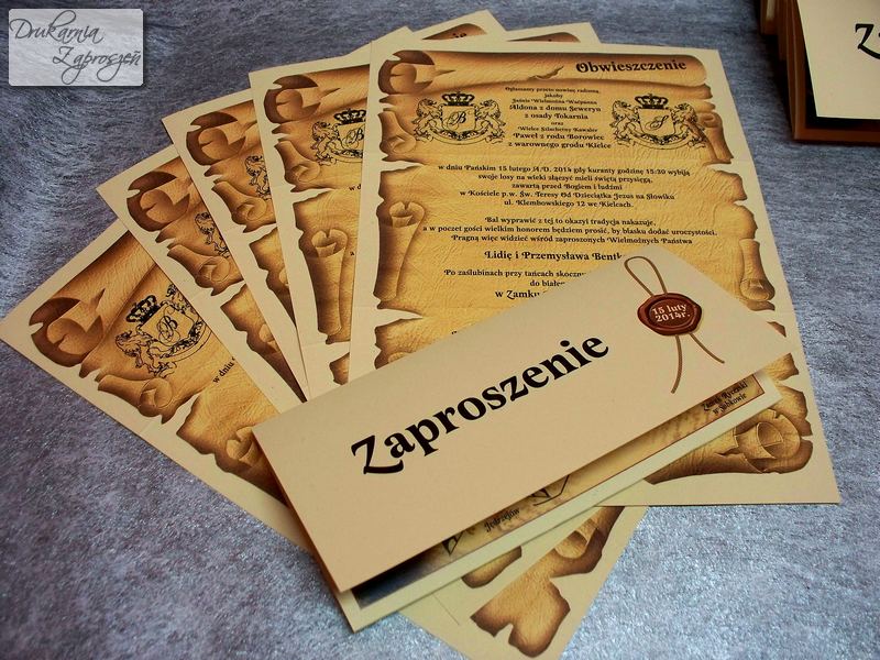zaproszenia ślubne Staropolskie, personalizowane, papier kremowy ekologiczny, motywy szlacheckie i staropolskie