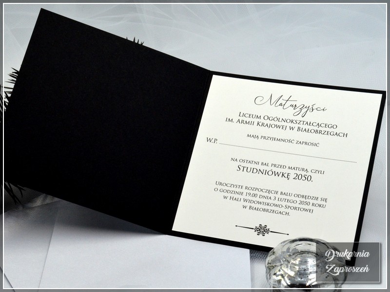 zaproszenia na studniówkę personalizowane czarne VISION BLACK