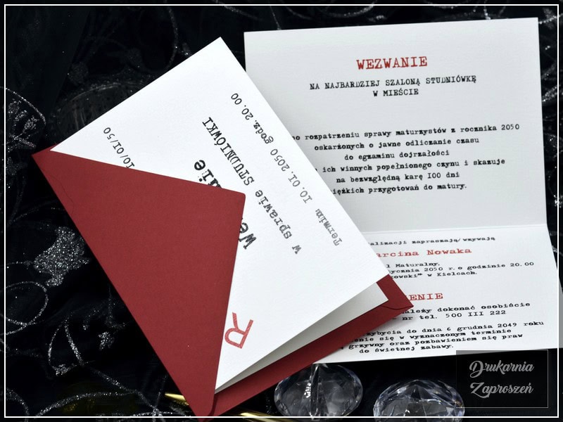 zaproszenia na studniówkę wezwanie personalizowane tanie zaproszenie
