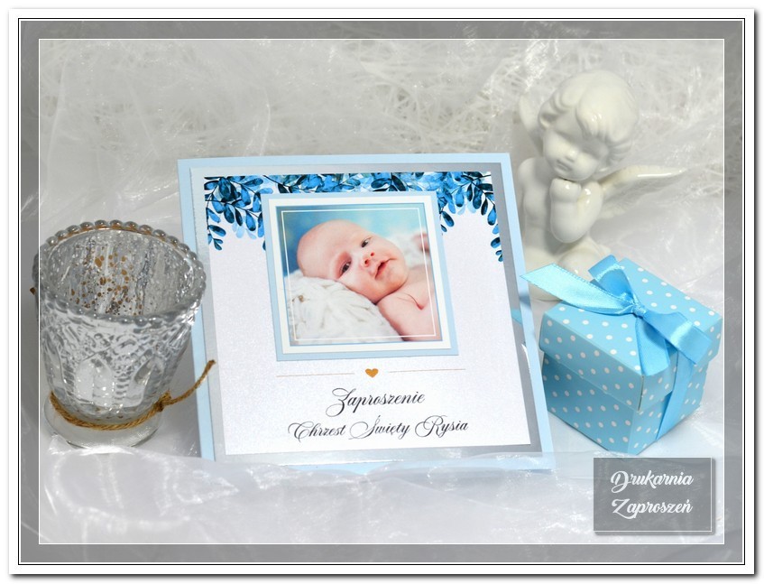 zaproszenia na chrzest personalizowane ze zdjęciem premium silver