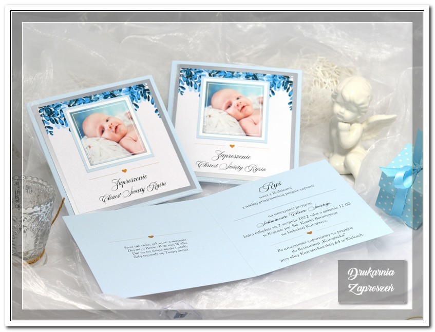 zaproszenia na chrzest personalizowane ze zdjęciem premium silver