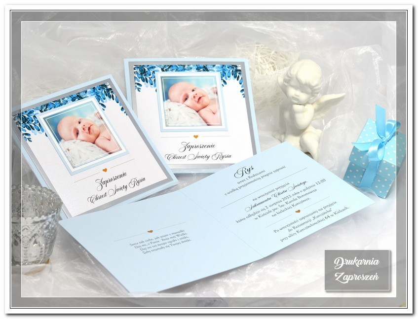 zaproszenia na chrzest personalizowane ze zdjęciem premium silver