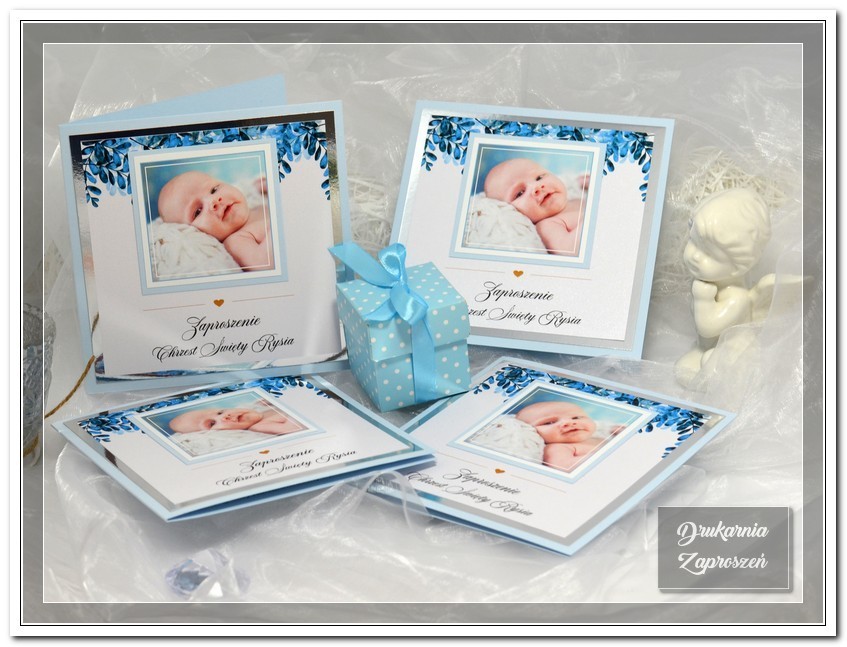zaproszenia na chrzest personalizowane ze zdjęciem premium silver