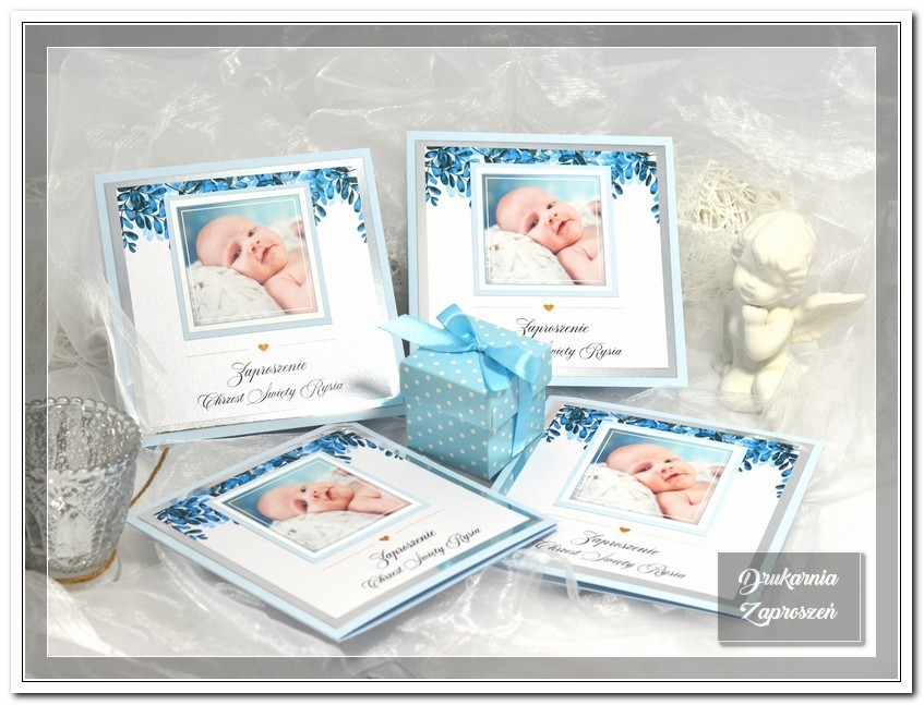 zaproszenia na chrzest personalizowane ze zdjęciem premium silver
