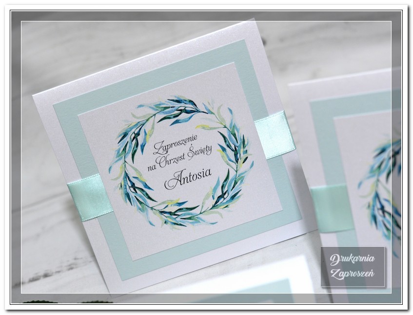 zaproszenie na chrzest święty personalizowane botaniczne prestige green