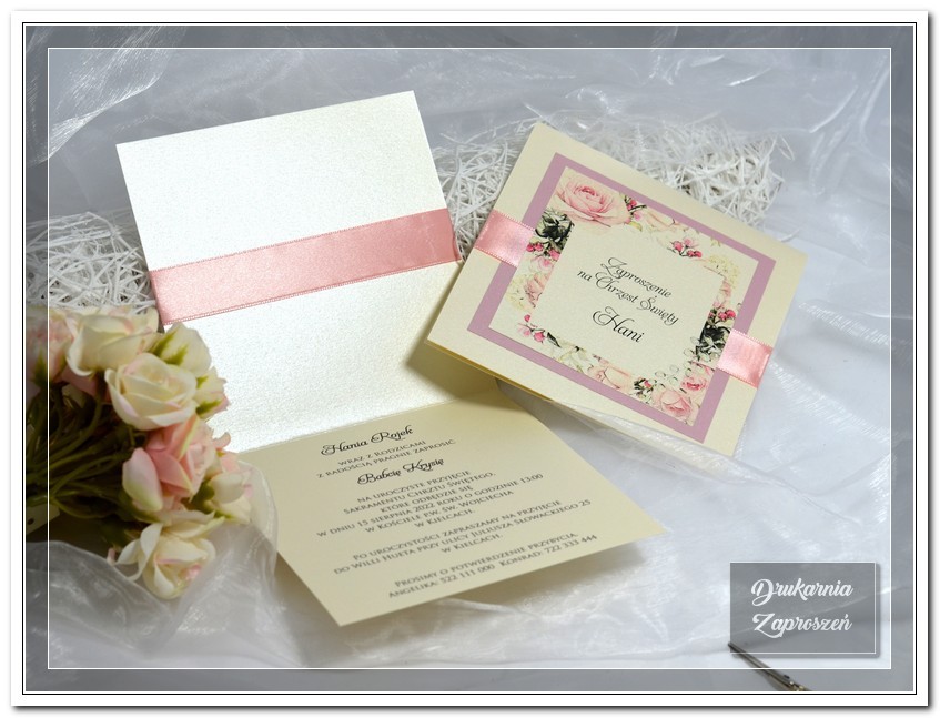 zaproszenia na chrzest personalizowane kwiatowe Prestige Pink