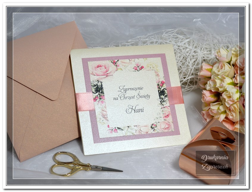 zaproszenia na chrzest personalizowane kwiatowe Prestige Pink