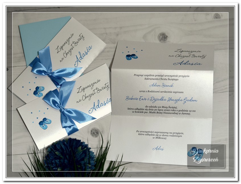 zaproszenia na chrzest Satin Blue