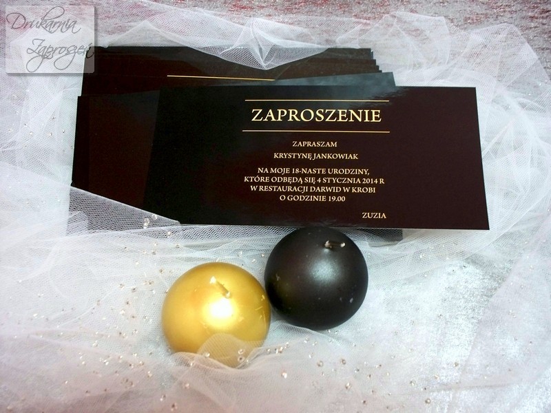 czarne zaproszenia na osiemnastkę Amber