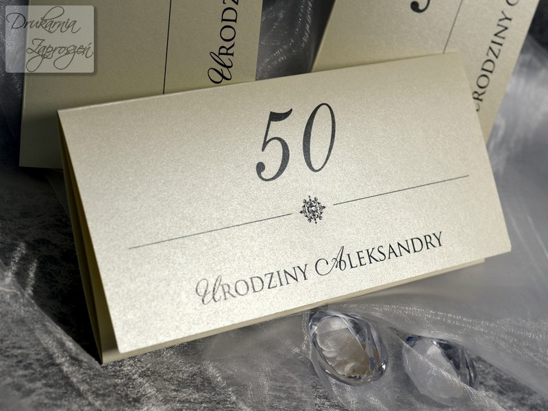 zaproszenia na urodziny dla dorosłych kopertowe ASTORIA perłowe z cyrkonią personalizowane Drukarnia Zaproszeń