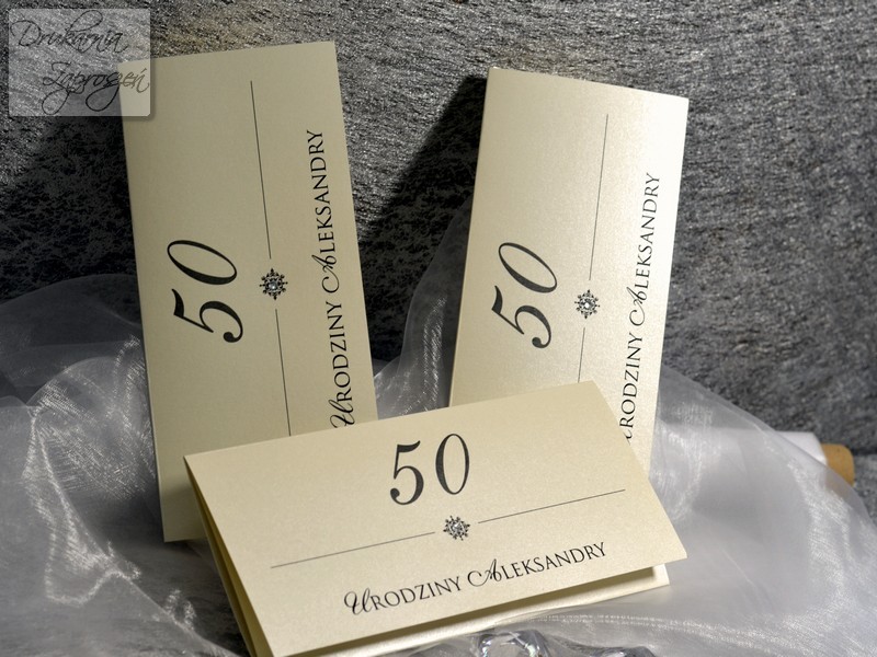 zaproszenia na urodziny dla dorosłych kopertowe ASTORIA perłowe z cyrkonią personalizowane Drukarnia Zaproszeń