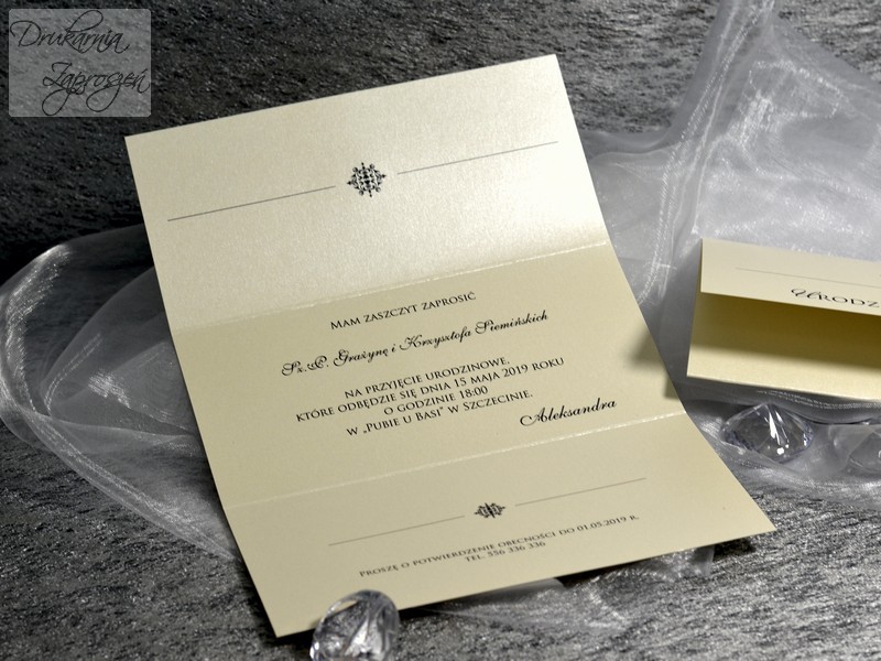 zaproszenia na urodziny dla dorosłych kopertowe ASTORIA perłowe z cyrkonią personalizowane Drukarnia Zaproszeń