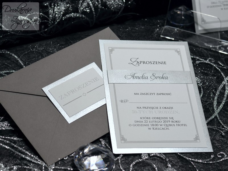 zaproszenia na urodziny dla dorosłych srebrne CALIPSO SILVER personalizowane Drukarnia Zaproszeń