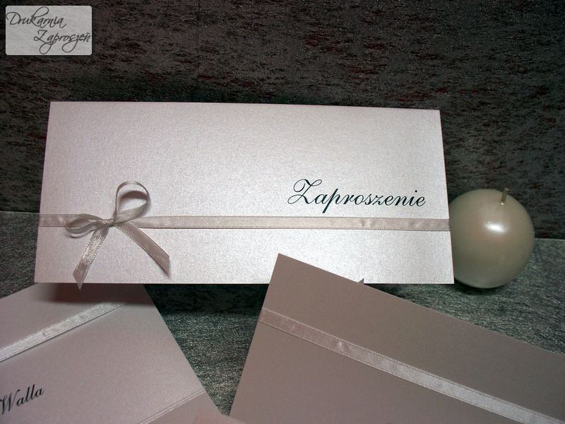 zaproszenia na osiemnastkę CLASSIC perłowe ze wstążką personalizowane Drukarnia Zaproszeń