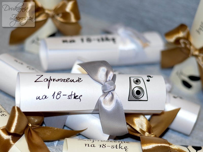 zaproszenia na osiemnastkę REBEKA rulony perłowe ze wstążką personalizowane Drukarnia Zaproszeń