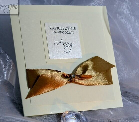 zaproszenia na urodziny dla dorosłych klasyczne ze wstążką składane kwadratowe SONIA personalizowane Drukarnia Zaproszeń