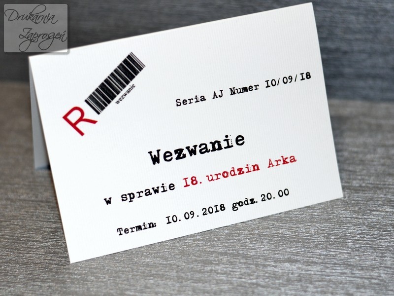 zaproszenia na osiemnastkę WEZWANIE personalizowane Drukarnia Zaproszeń