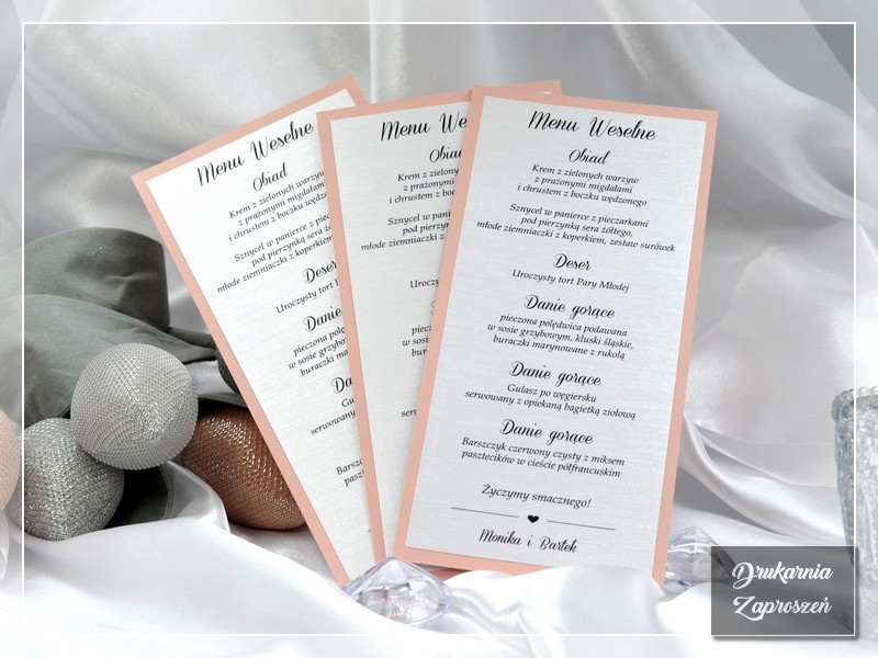 Menu weselne Kartka z Kalendarza Drukarnia Zaproszeń