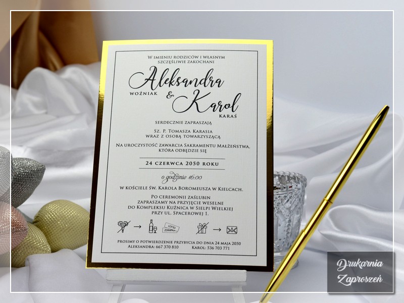 Zaproszenie ślubne jednokartkowe A5 Aleksandra Lux personalizowane DRUKARNIA ZAPROSZEŃ