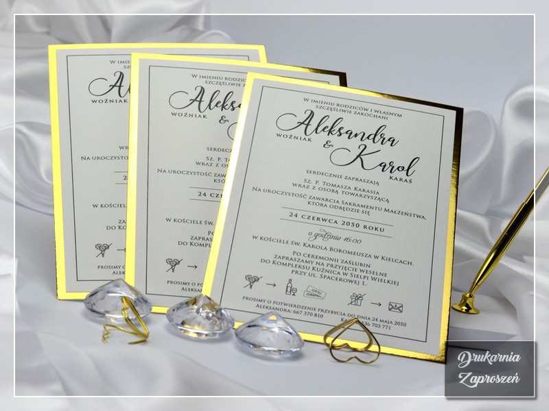 Zaproszenie ślubne jednokartkowe A5 Aleksandra Lux personalizowane DRUKARNIA ZAPROSZEŃ