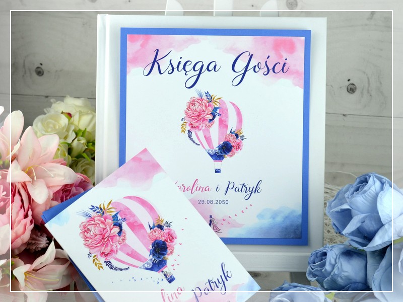 Księga gości BALONOVE LOVE z motywem Pary Młodej w balonie - Drukarnia Zaproszeń
