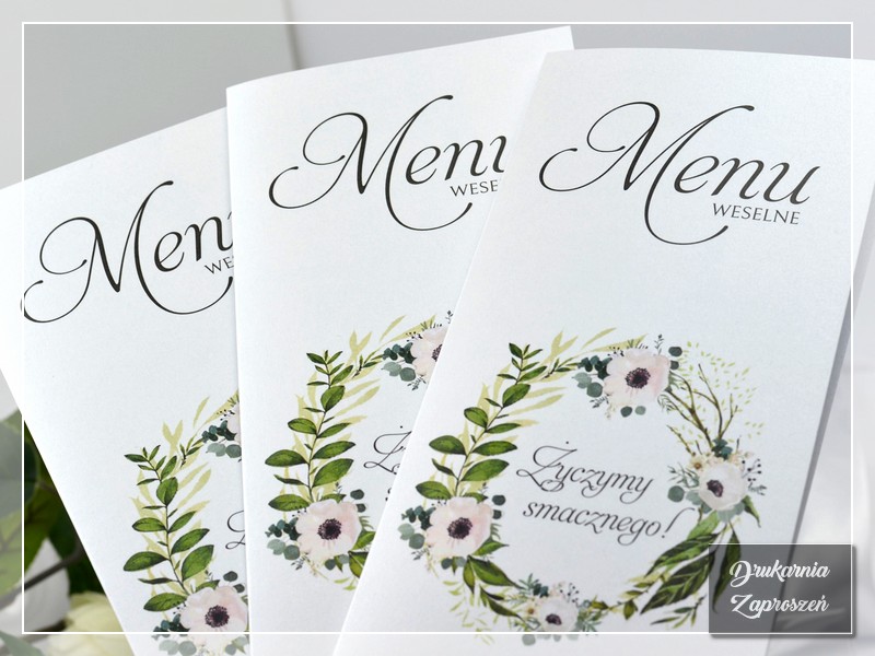 Menu weselne CAROLINE - botaniczne z motywami roślinnymi - DRUKARNIA ZAPROSZEŃ