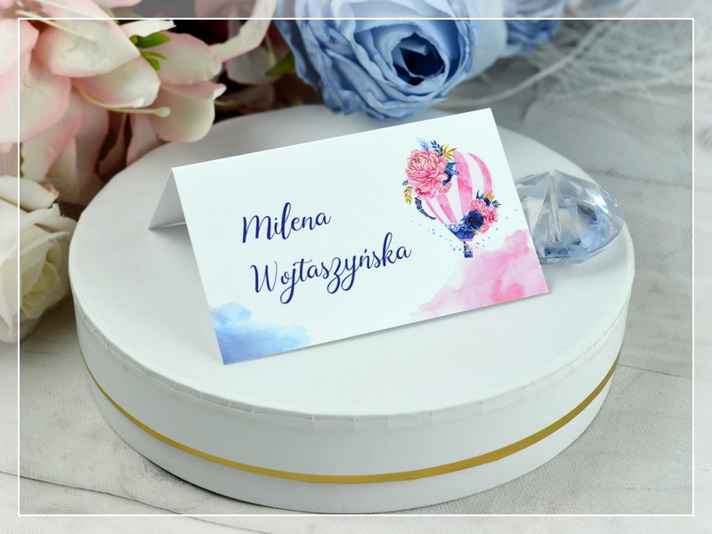 winietki BALONOVE LOVE z motywem Pary Młodej w balonie - Drukarnia Zaproszeń