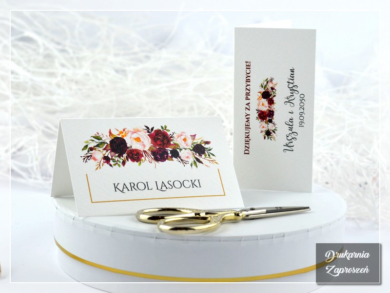 Winietki BORDO KWIAT z grafiką kwiatową - DRUKARNIA ZAPROSZEŃ