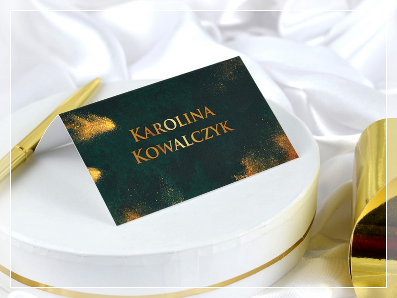 Winietki BOSKI SZMARAGD w odcieniach butelkowej zieleni i złota - DRUKARNIA ZAPROSZEŃ