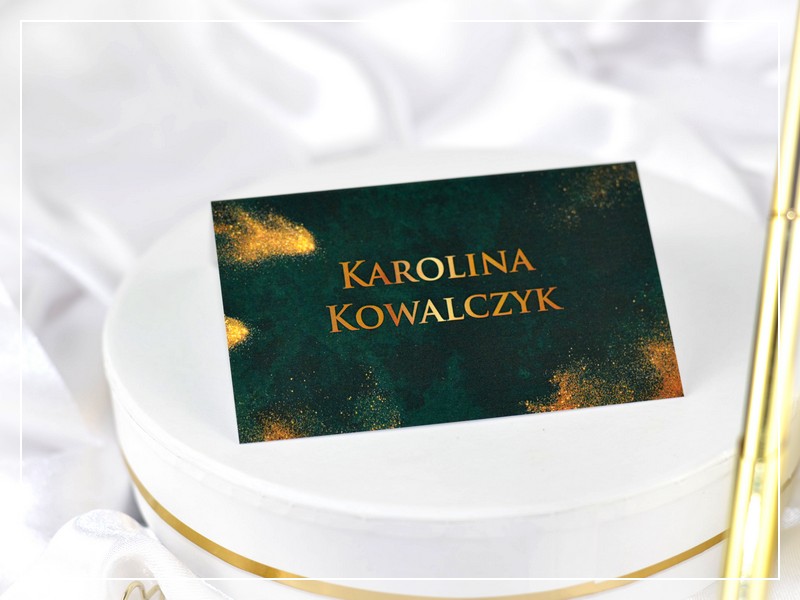 Winietki BOSKI SZMARAGD w odcieniach butelkowej zieleni i złota - DRUKARNIA ZAPROSZEŃ