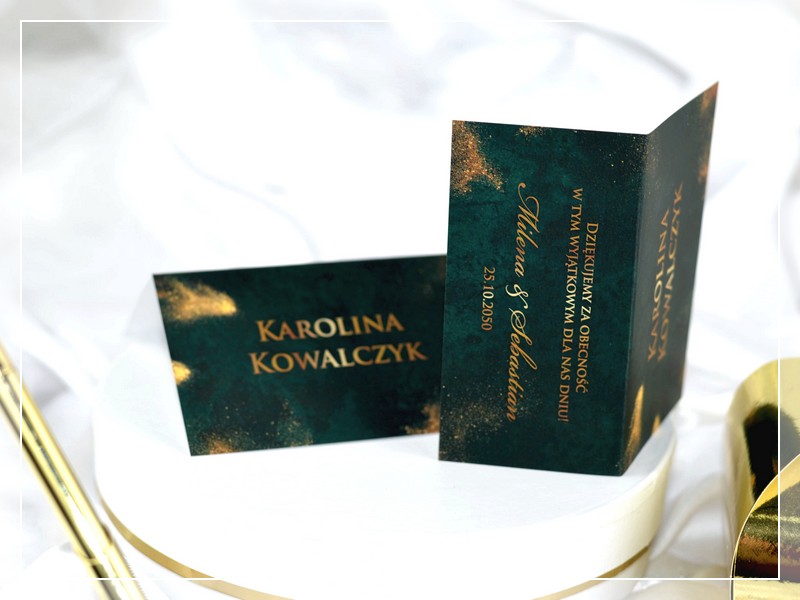 Winietki BOSKI SZMARAGD w odcieniach butelkowej zieleni i złota - DRUKARNIA ZAPROSZEŃ