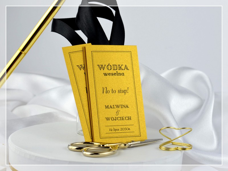 zawieszki na alkohol BLACK & GOLD w stylu GLAMOUR DRUKARNIA ZAPROSZEŃ