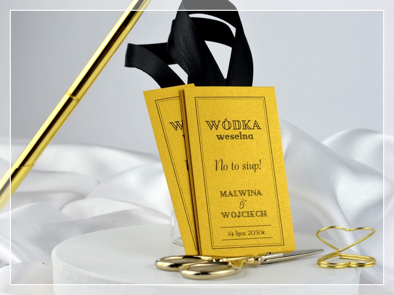 zawieszki na alkohol BLACK & GOLD w stylu GLAMOUR DRUKARNIA ZAPROSZEŃ