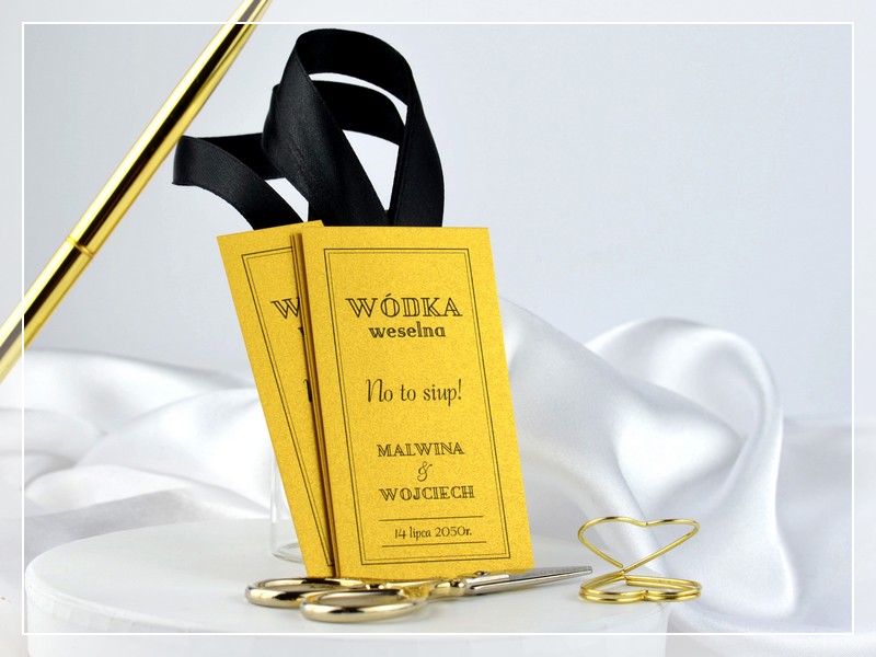 zawieszki na alkohol BLACK & GOLD w stylu GLAMOUR DRUKARNIA ZAPROSZEŃ