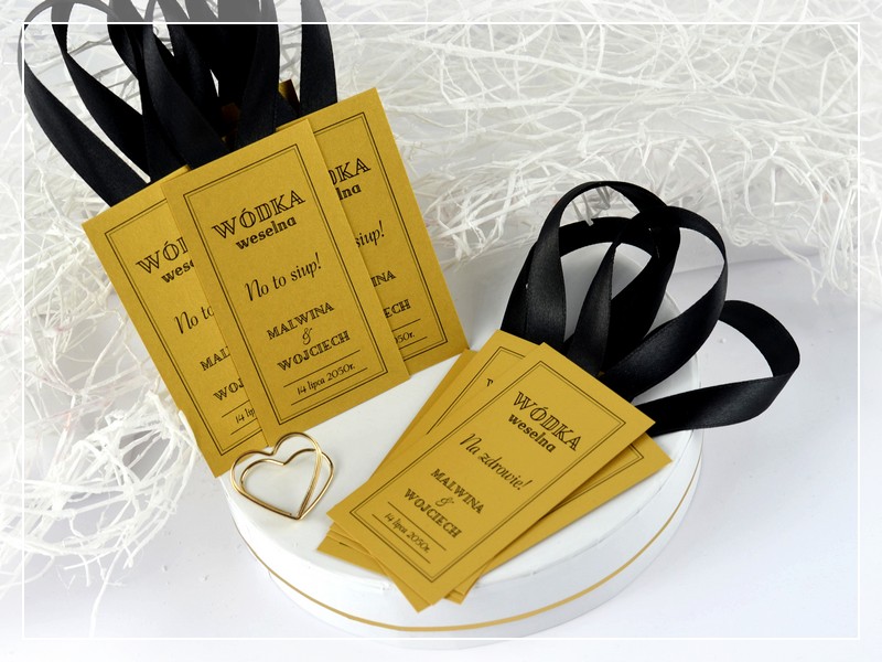 zawieszki na alkohol BLACK & GOLD w stylu GLAMOUR DRUKARNIA ZAPROSZEŃ