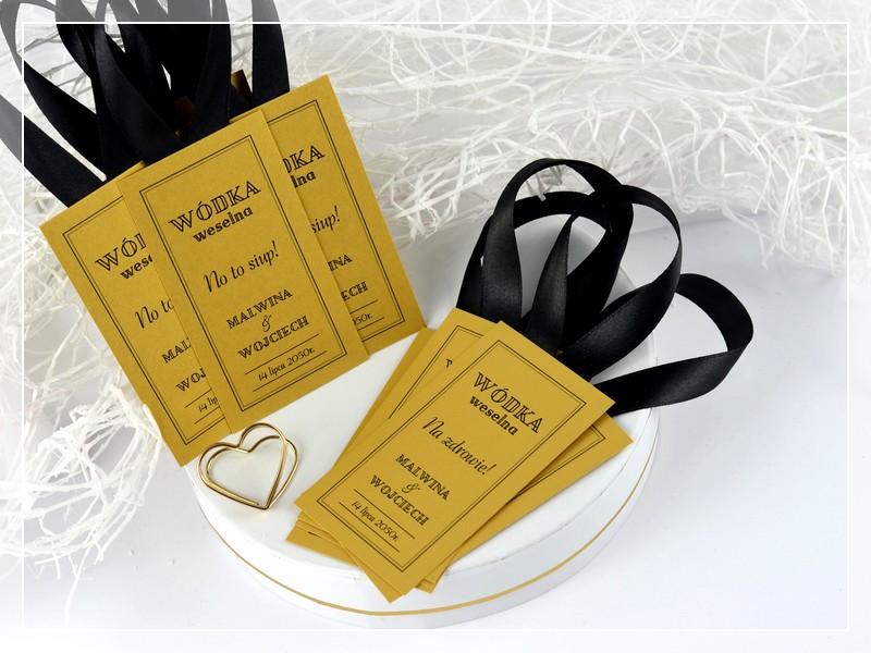 zawieszki na alkohol BLACK & GOLD w stylu GLAMOUR DRUKARNIA ZAPROSZEŃ