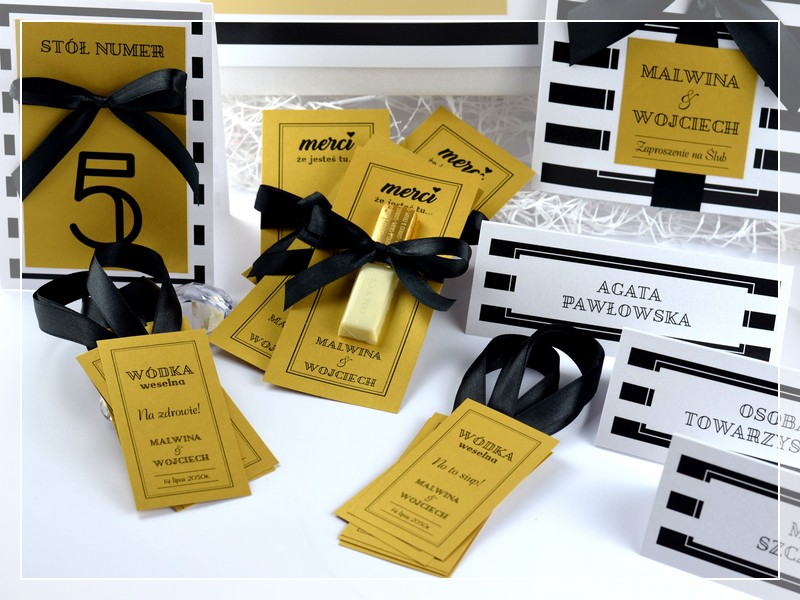 zawieszki na alkohol BLACK & GOLD w stylu GLAMOUR DRUKARNIA ZAPROSZEŃ