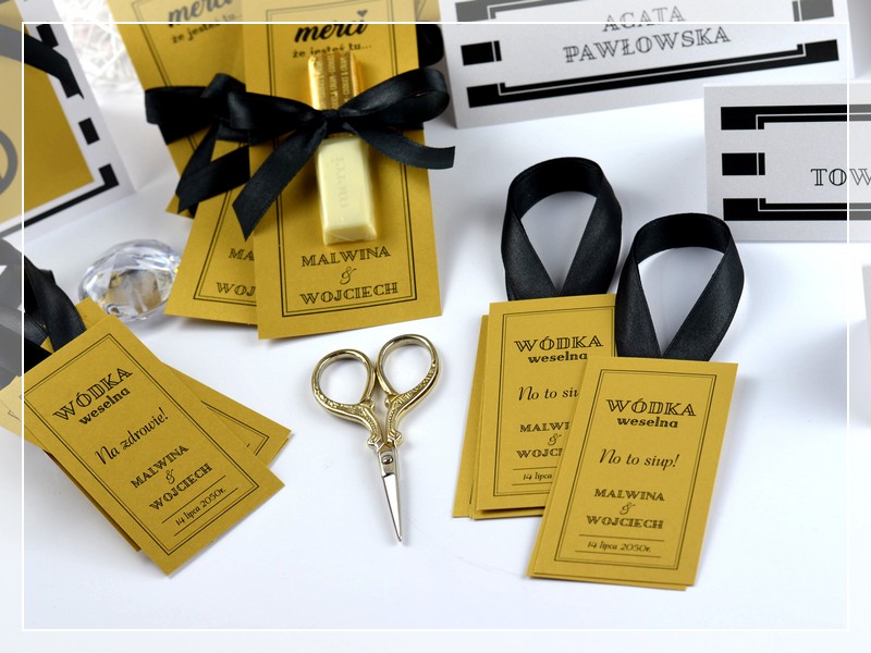 zawieszki na alkohol BLACK & GOLD w stylu GLAMOUR DRUKARNIA ZAPROSZEŃ