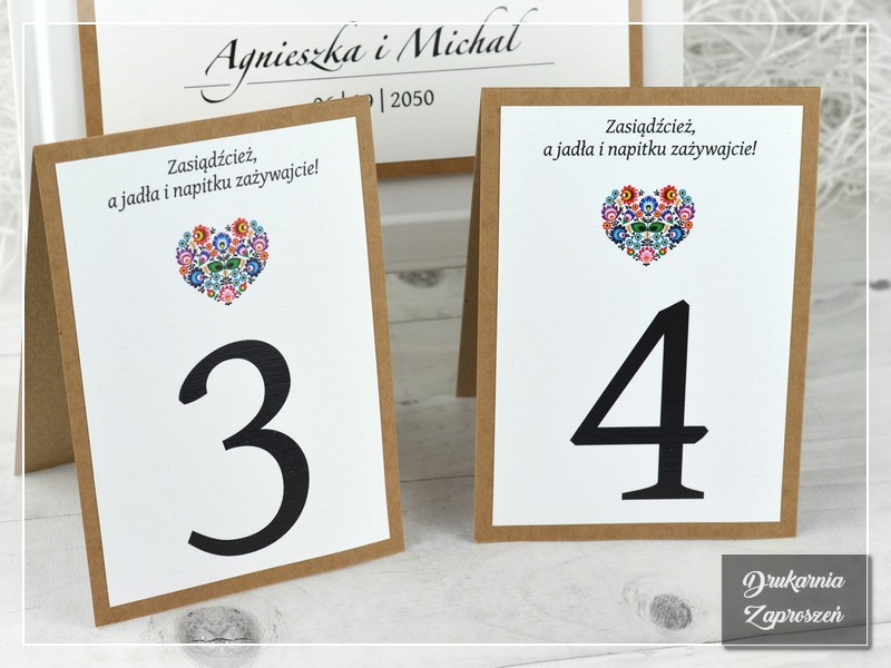 Numery na stół FOLK 1 - ludowe, folkowe, rustykalne - DRUKARNIA ZAPROSZEŃ