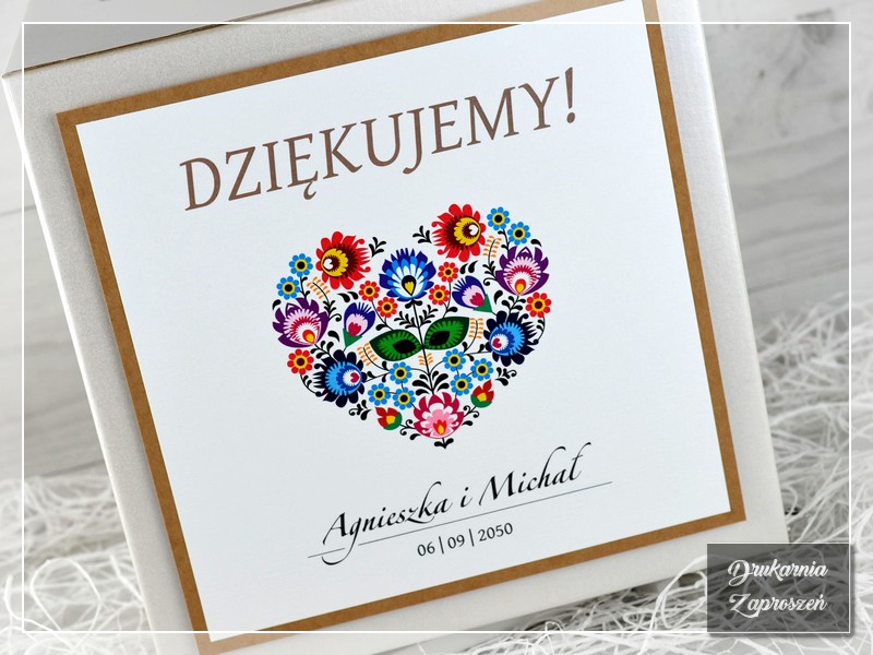PUDEŁKO NA KOPERTY FOLK 1 - ludowe, folkowe,, rustykalne, DRUKARNIA ZAPROSZEŃ