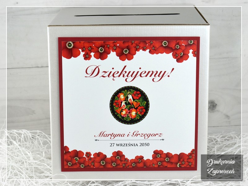 PUDEŁKO NA KOPERTY FOLK 3 - ludowe, folkowe,, rustykalne, DRUKARNIA ZAPROSZEŃ