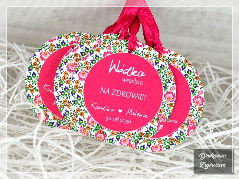 Zawieszki na alkohol FOLK 4 - zawieszki na wódkę weselną ludowe, folkowe, rustykalne - DRUKARNIA ZAPROSZEŃ