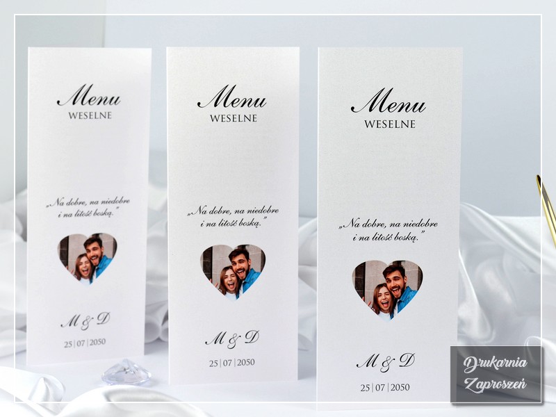 Menu weselne FOTO 1 - perłowe, nowoczesne, DRUKARNIA ZAPROSZEŃ