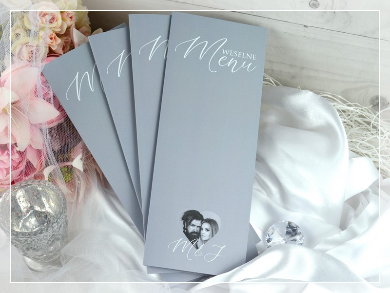 Menu weselne FOTO 3 - nowoczesne menu z możliwością dodania zdjęcia młodej pary, DRUKARNIA ZAPROSZEŃ