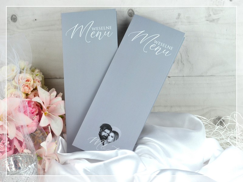 Menu weselne FOTO 3 - nowoczesne menu z możliwością dodania zdjęcia młodej pary, DRUKARNIA ZAPROSZEŃ